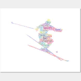 Skiing Skier Silhouette Shape Text Word Cloud Posters and Art